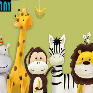 Cute animal hippo giraffe monkey zebra lion bedroom customized mural non woven paper  wallpaper