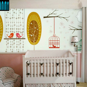 Birds picture Children customized mural for bed room non woven paper  wallpaper for baby room