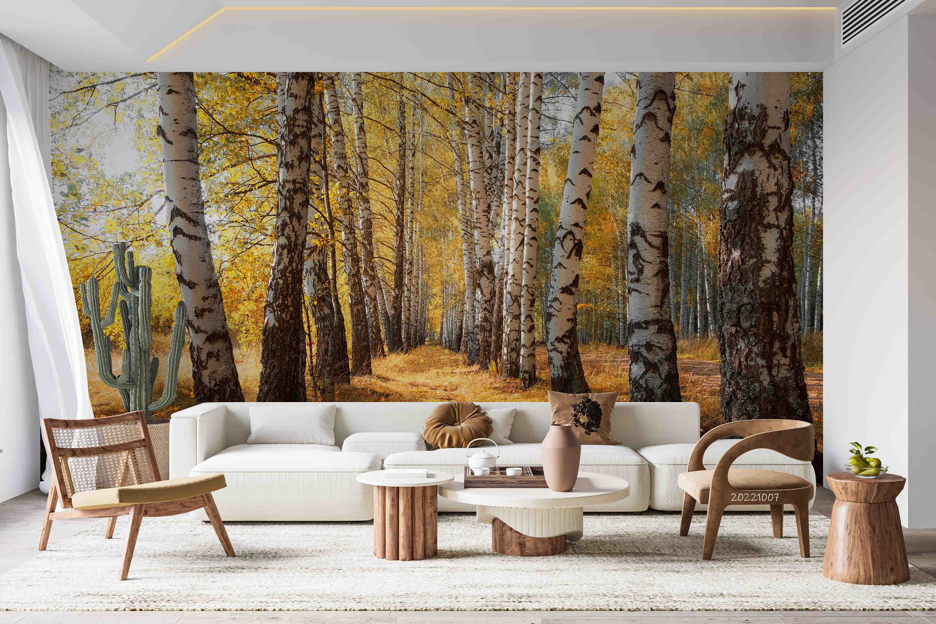 Autumn Birch Forest 3D Peel and Stick Removable Kids Mural Self-adhesive Wallcovering Bedroom Wallpaper wall covering