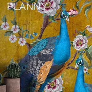 Beautiful attractive colorful Chinoiserie Flowers and Birds Peacock Poster 3D mural wallpaper for TV background home decoration