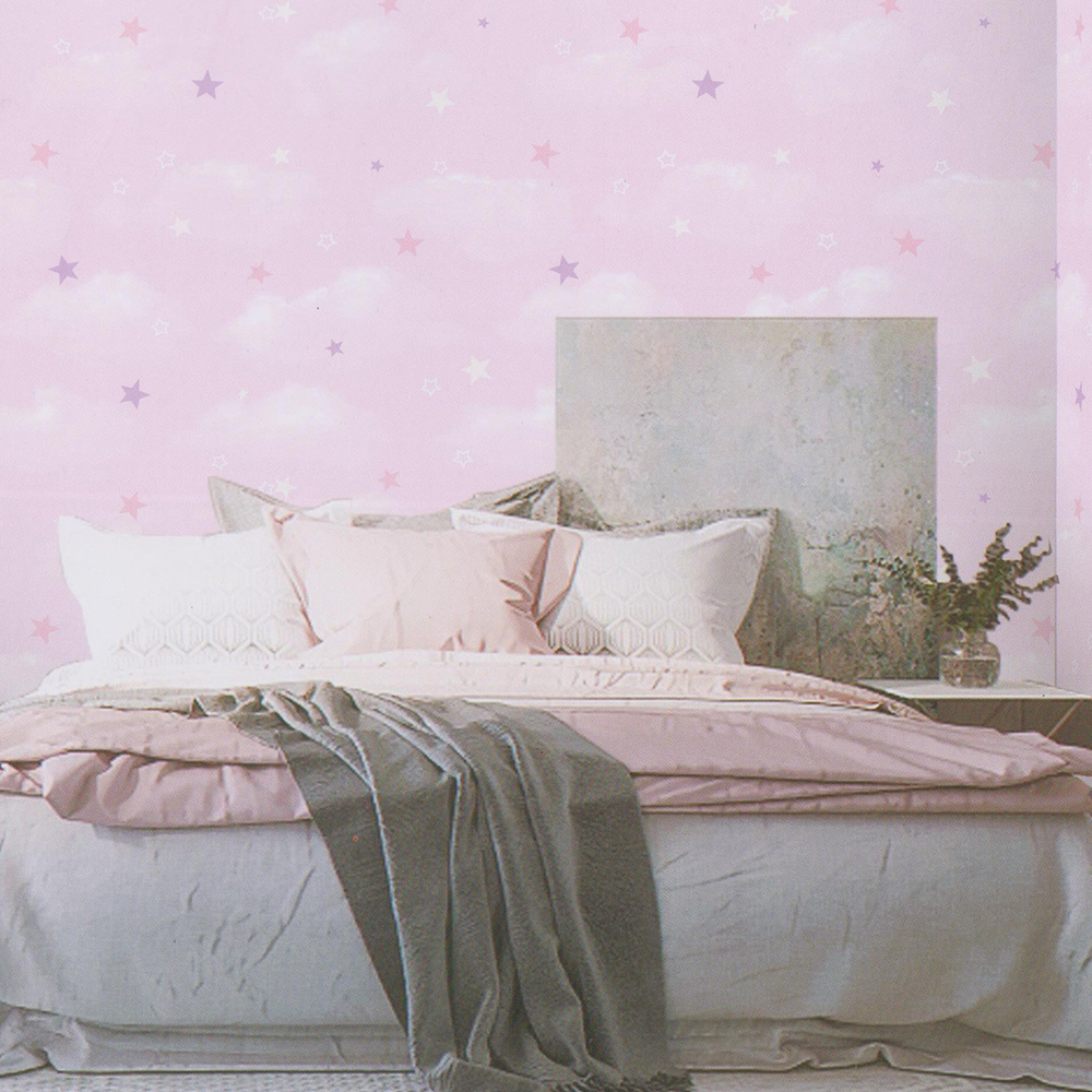 Pink Star Environmental Non Woven Wallpapers For Kids Bedroom Wallpaper High Quality Wall Decoration