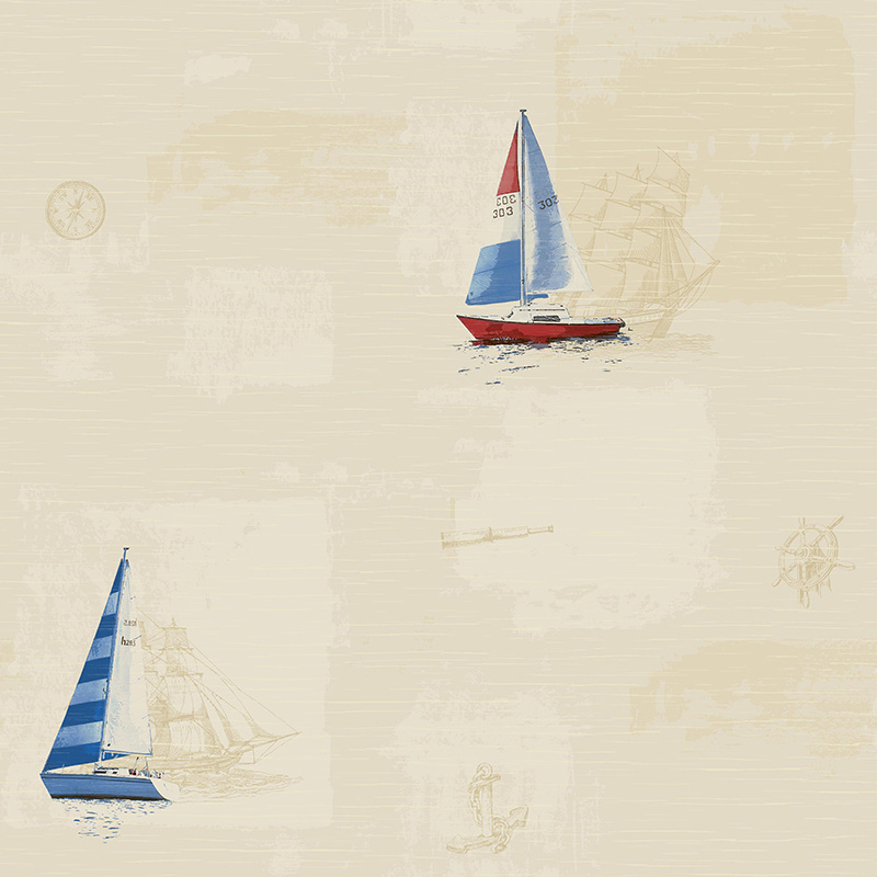 Environmental Sailboat children PVC Vinyl Fabric Wallpaper Wall Covering Mural for bedroom decoration