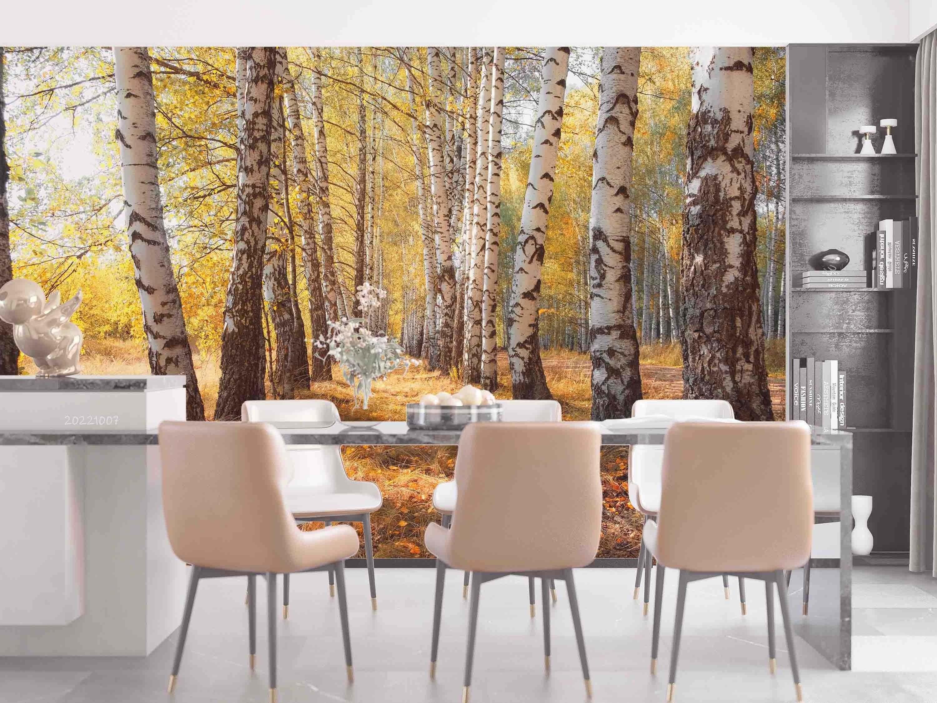 Autumn Birch Forest 3D Peel and Stick Removable Kids Mural Self-adhesive Wallcovering Bedroom Wallpaper wall covering