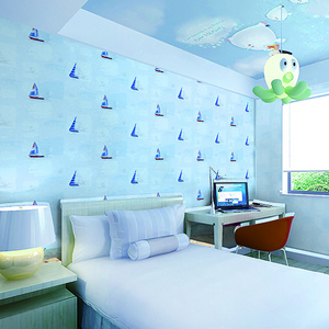 Environmental Sailboat children PVC Vinyl Fabric Wallpaper Wall Covering Mural for bedroom decoration