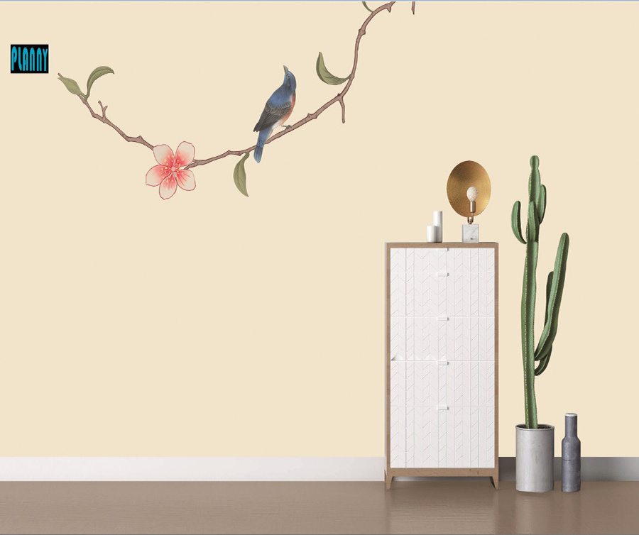 2024 New Design Chinese style tree and birds mural Beautiful wallpaper for Living room