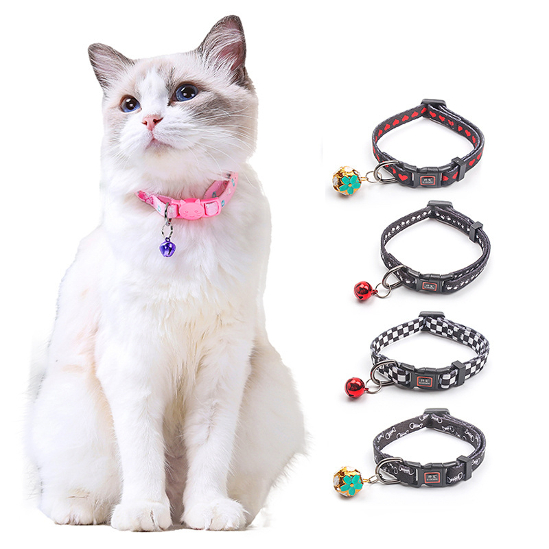 Pet collar and leash manufacturer customized logo collar para perro polyester breakaway cat collar cute bell