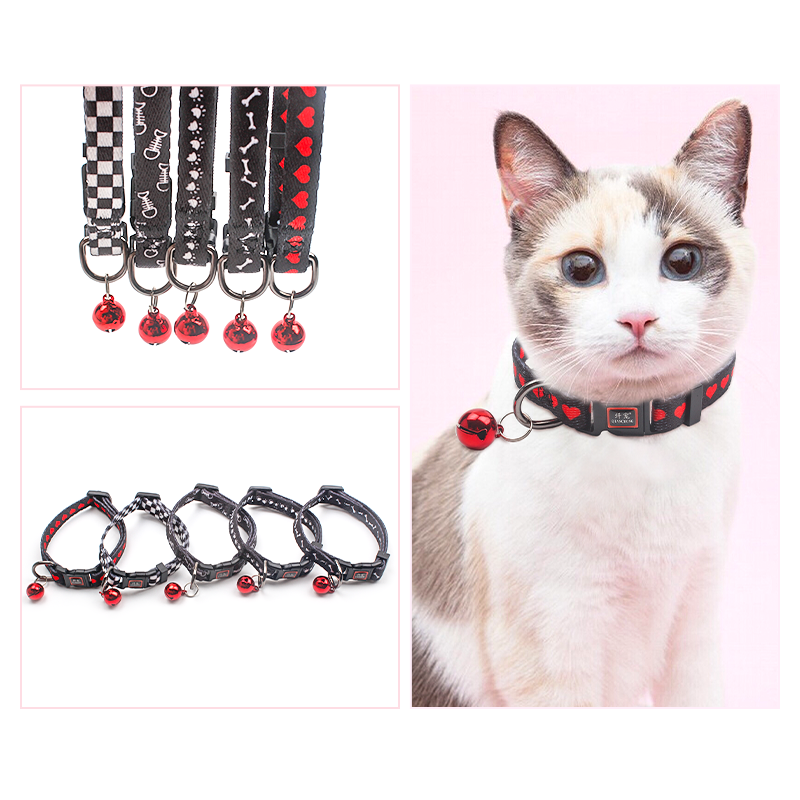 Pet collar and leash manufacturer customized logo collar para perro polyester breakaway cat collar cute bell