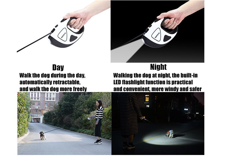 Custom led shining automatic dog leash Company Logo Fashion Retractable Pet Dog Leash With Led Flashlight In Stock