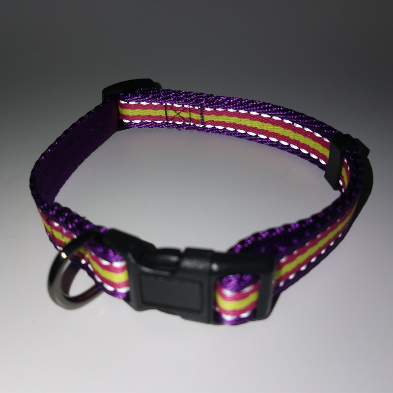 Custom brand designer adjustable woven nylon handmade reflective light dog collar charm 2024 luxury pet dog collar supplies