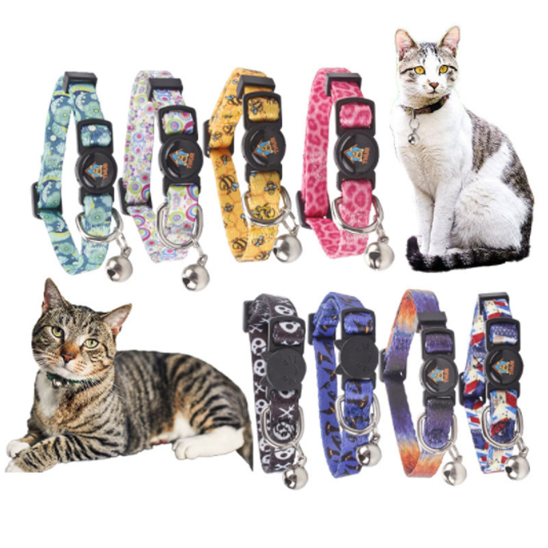 Pet collar and leash manufacturer customized logo collar para perro polyester breakaway cat collar cute bell