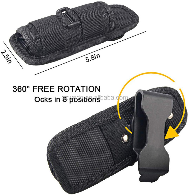 Flashlight Holder for Tactical Torch, Duty Belt Flashlight Holster Tactical Nylon Pouch Case with 360 Degrees Rotatable Clip