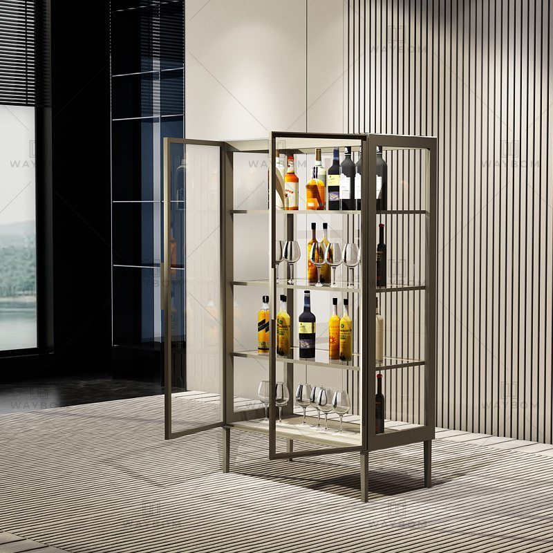 Luxury European Style Classical Showcase Two Doors Aluminum Shelf Wine Display Cabinet