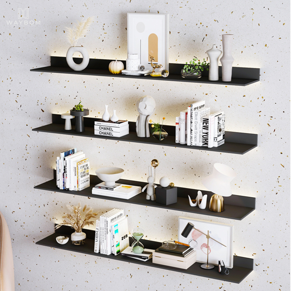 Hotel Led Light Aluminum Books Stand Racks Shelf On Wall