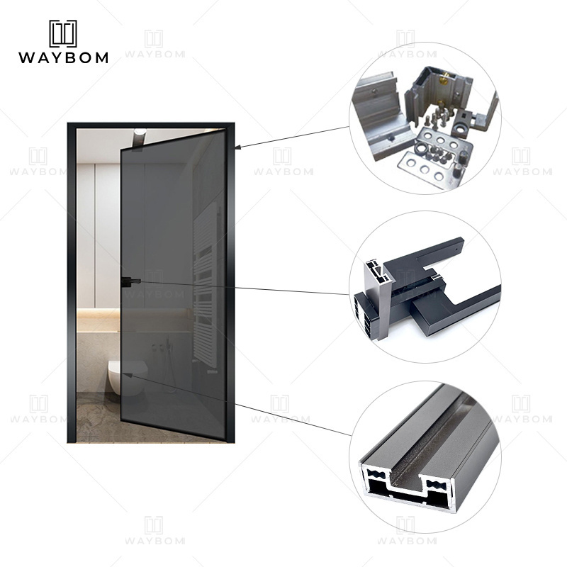 Waybom economical glass door aluminum frame interior soundproof sliding door sliding hanging wheels kit