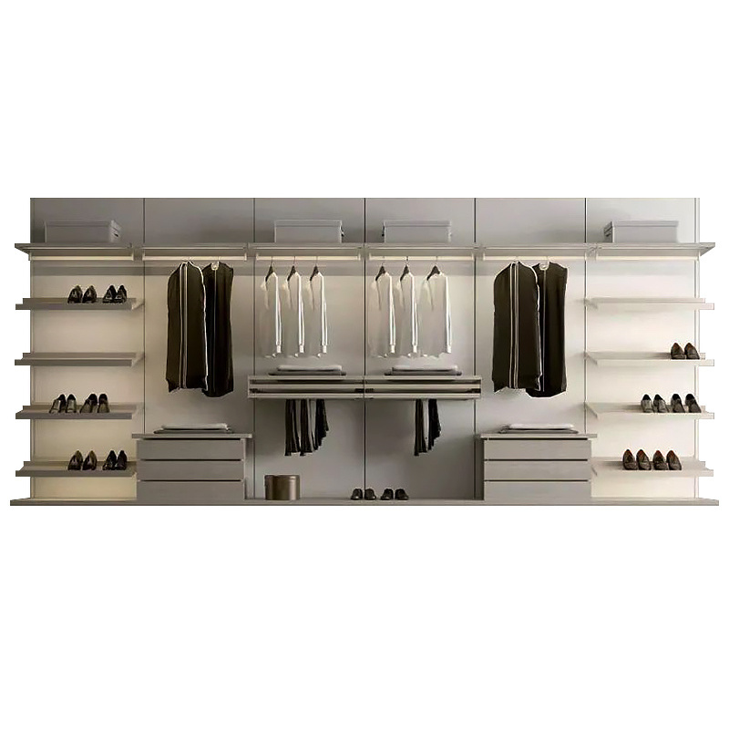 Italian custom golden framed economical walk-in closet systems organizers