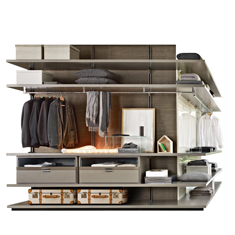 Italian custom golden framed economical walk-in closet systems organizers