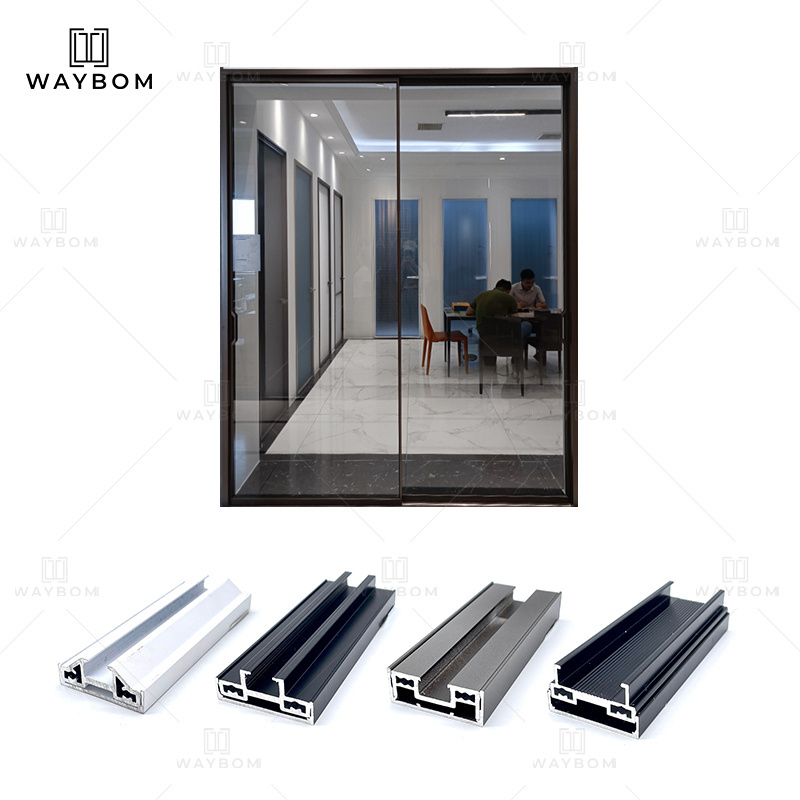 Waybom economical glass door aluminum frame interior soundproof sliding door sliding hanging wheels kit