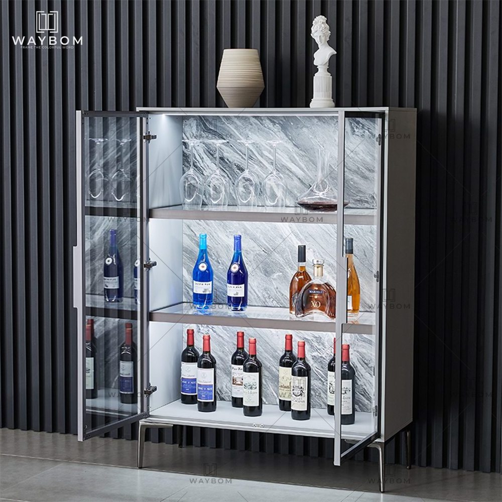 Luxury European Style Classical Showcase Two Doors Aluminum Shelf Wine Display Cabinet