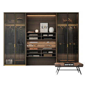 WAYBOM Custom Storage Matt Black Gold Aluminum Profiles Mirrored Doors Jewelry Wardrobe Organizer Closet