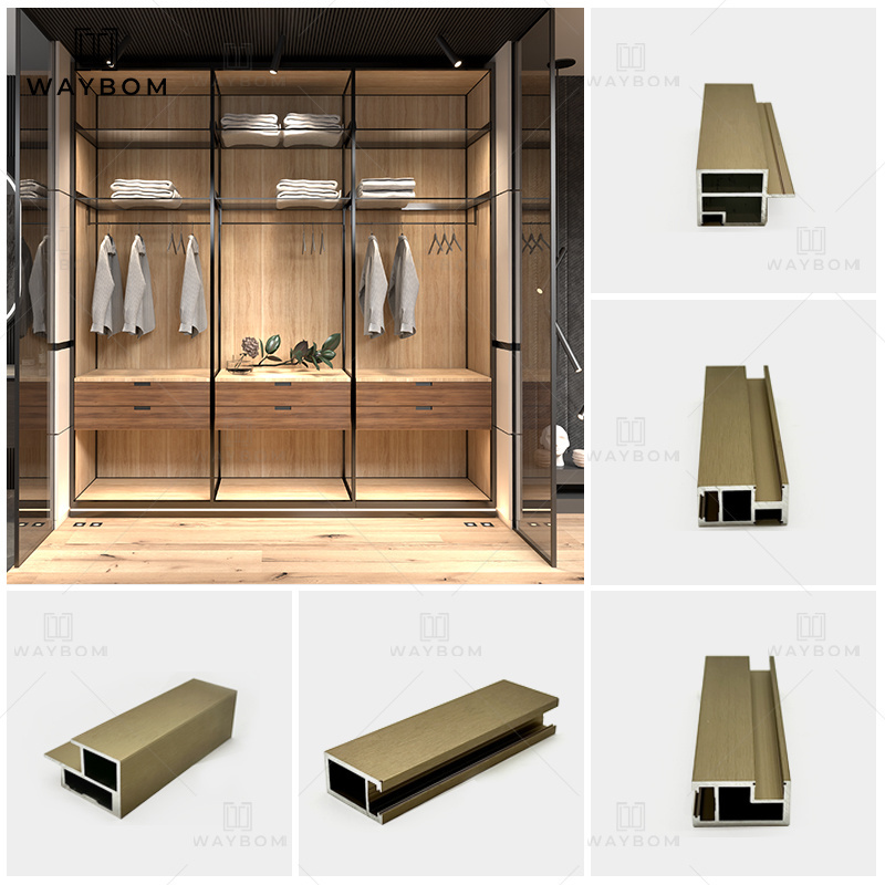 Foshan Manufacturer Bedroom Furniture High End Closet Systems L Shape Aluminum Profile Glass Door Aluminum Material Wardrobe