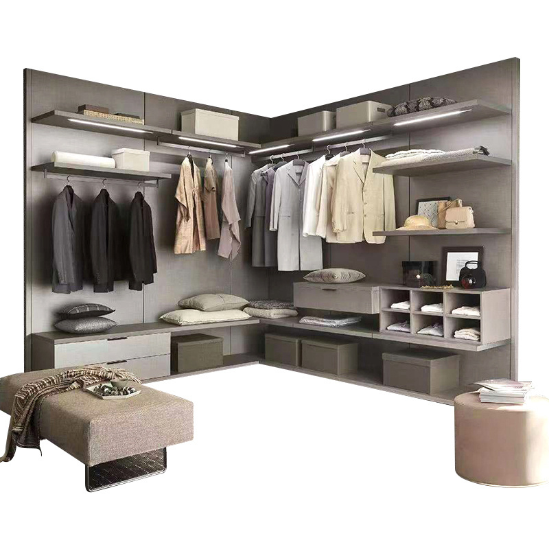 Weibang Open wardrobe design jewelry cabinet L shape walk in closet system