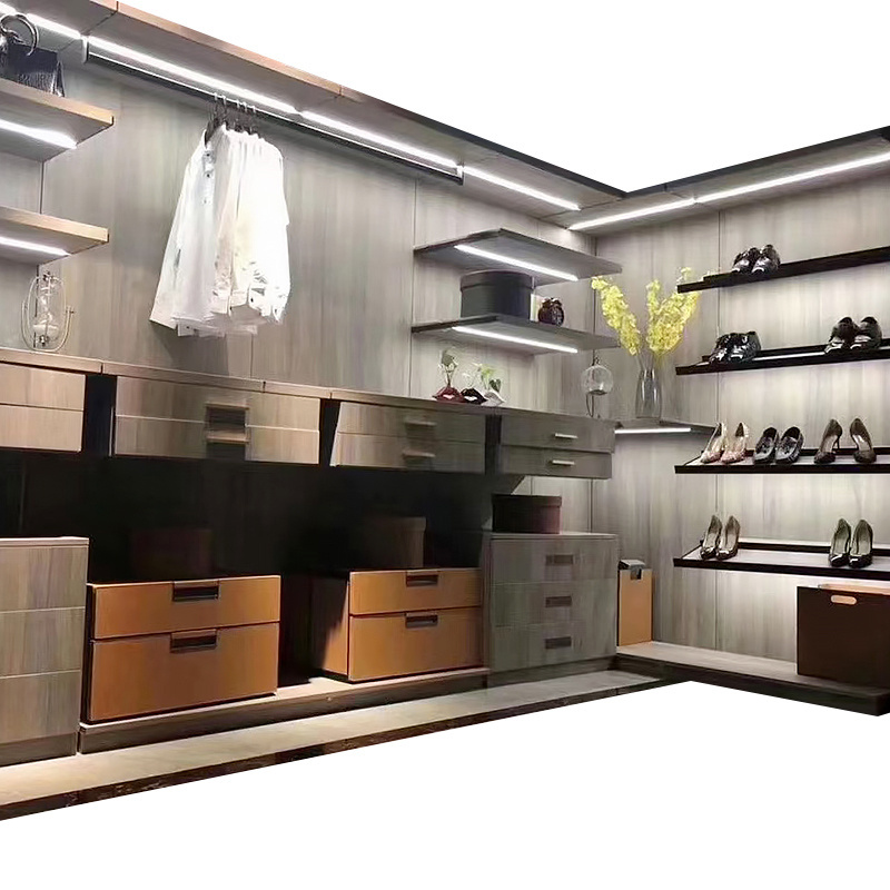 Weibang Open wardrobe design jewelry cabinet L shape walk in closet system