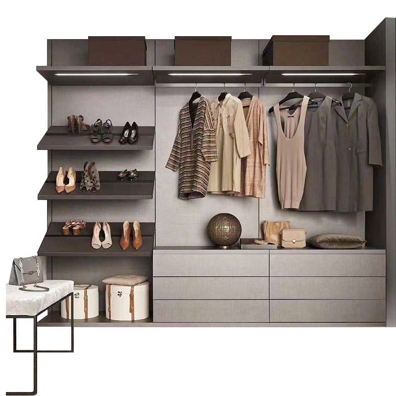 Weibang Open wardrobe design jewelry cabinet L shape walk in closet system