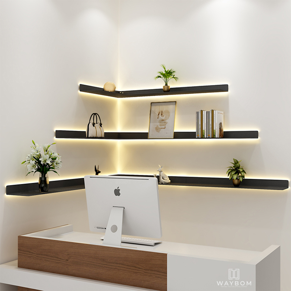 Hotel Led Light Aluminum Books Stand Racks Shelf On Wall