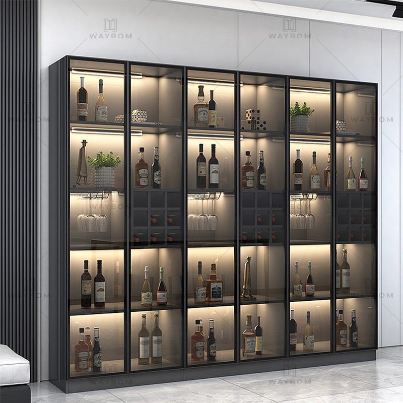 Luxury European Style Classical Showcase Two Doors Aluminum Shelf Wine Display Cabinet