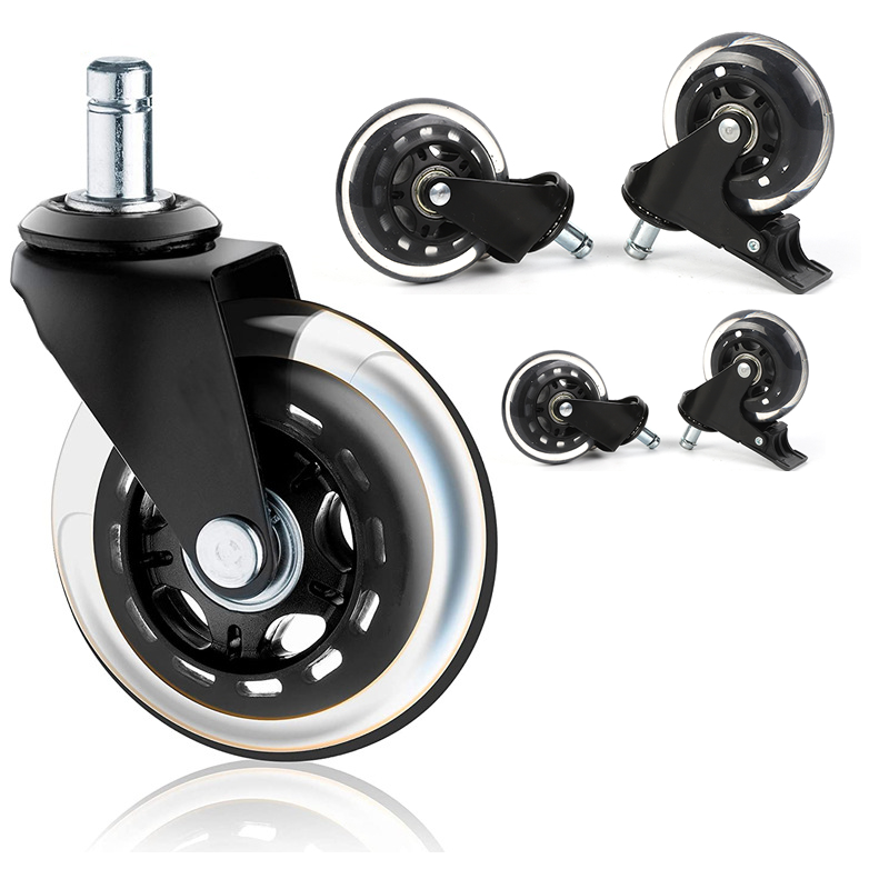 WH Amazon hot Sale 75mm 3 inch 11/22  10/22 stem  black roller polyurethane swivel office chair caster wheels for chair