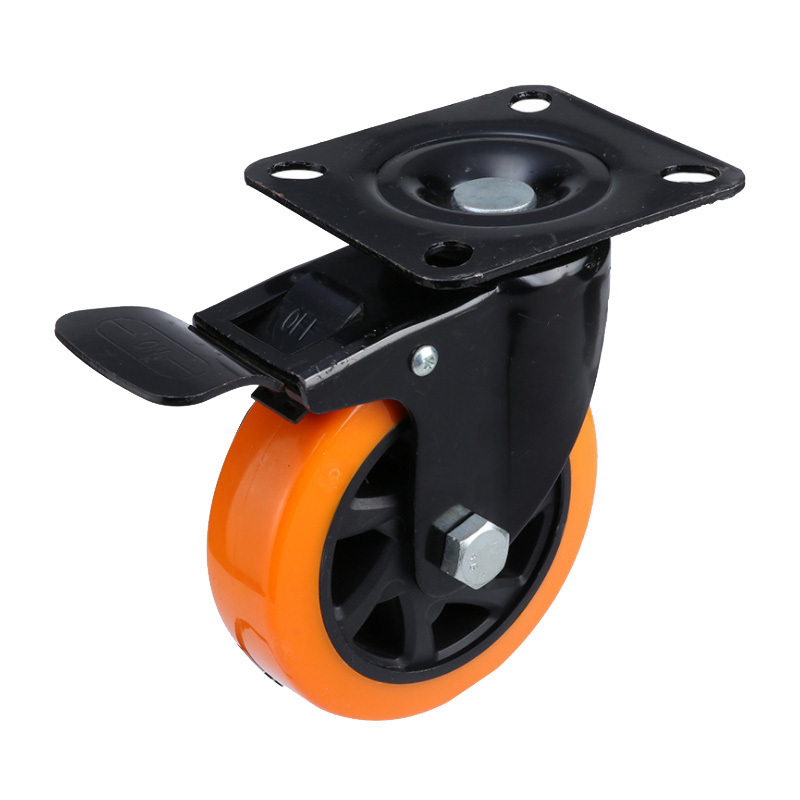 WH Amazon hot sale 1.5//2.5/3/4/5 inch orange PVC caster trolley wheels 100 mm Industrial cart PU caster Wheels for Workbench