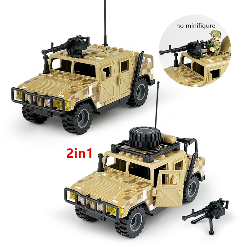 Desert Camouflage Wrangler Jeeped Off-Road Car SUV WW2 Soldiers Accessories Army Military Building Blocks Brick Sets Toys