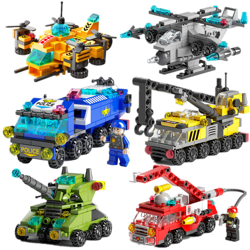 Factory Price 6in1 Heavy Engineering House Cement Mixer Mini Loader Truck Car Classic Model Building Blocks Sets Bricks Toy City