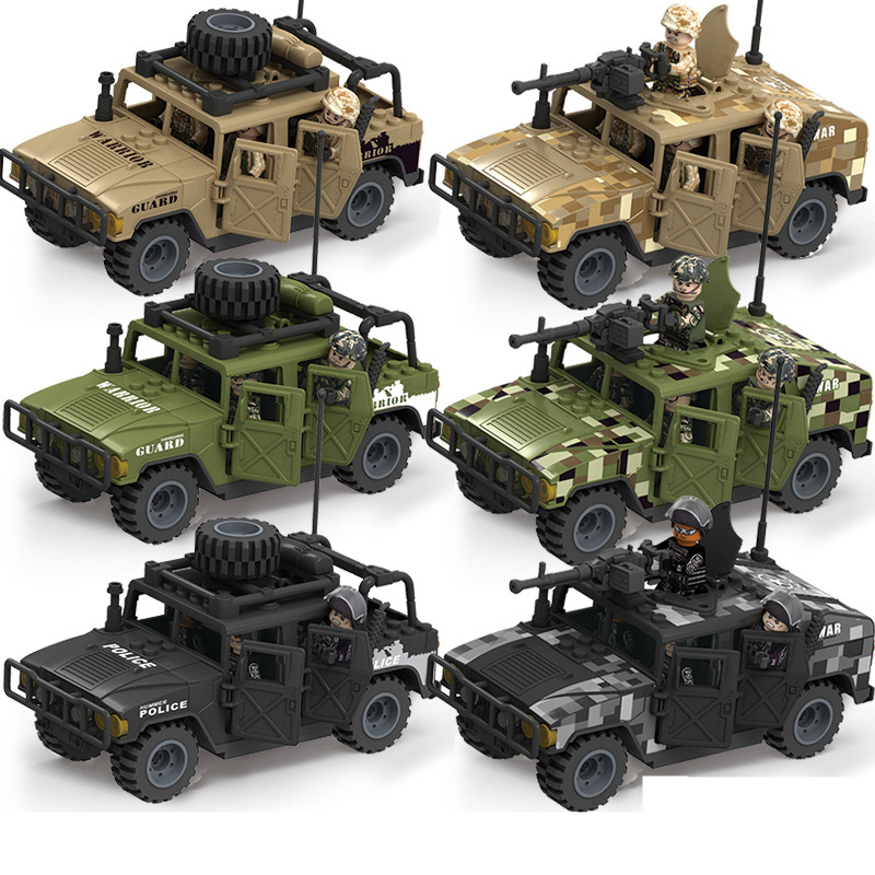 Desert Camouflage Wrangler Jeeped Off-Road Car SUV WW2 Soldiers Accessories Army Military Building Blocks Brick Sets Toys