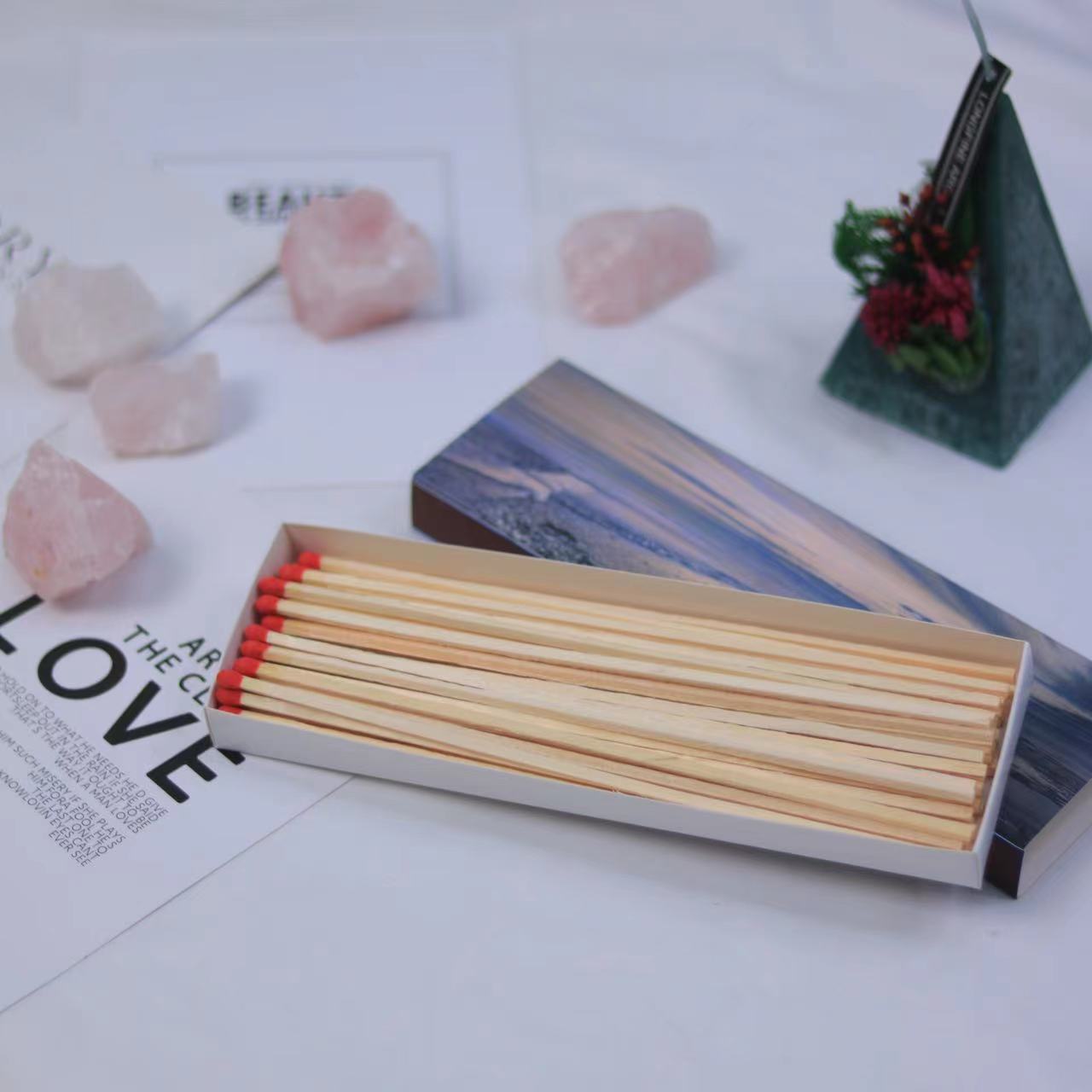 Customized factory boxed long matches fireplace aromatherapy candle Customized logo boxed matches