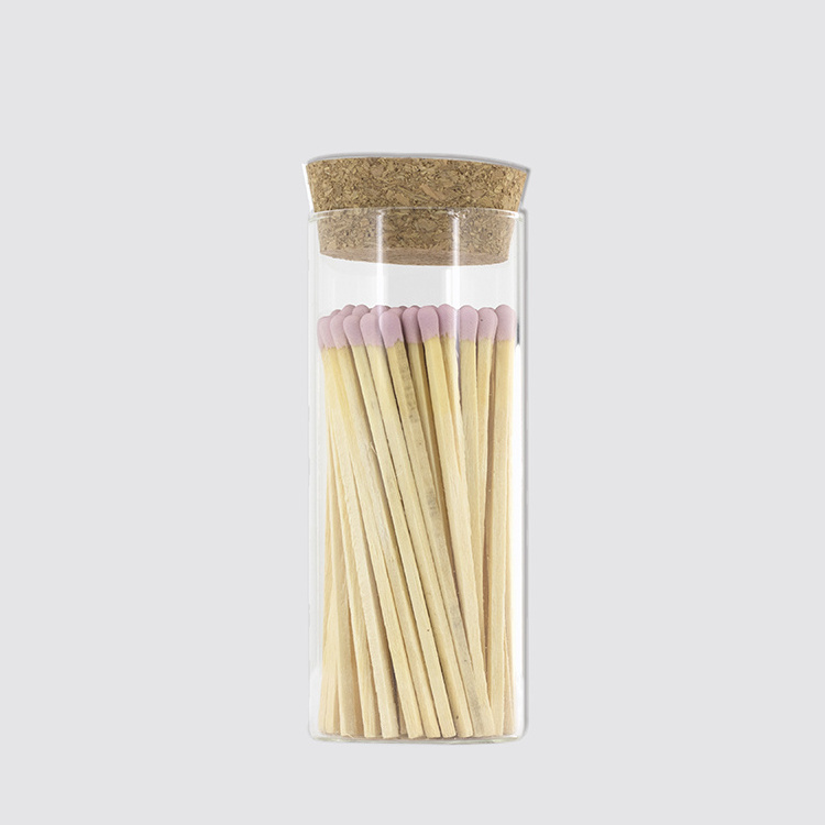 4 Inch Custom Pink Head Safety Bulk Holder Luxury Matches In Glass Jar Luxury Wooden Tip Long Stick Packing Personalized Matches