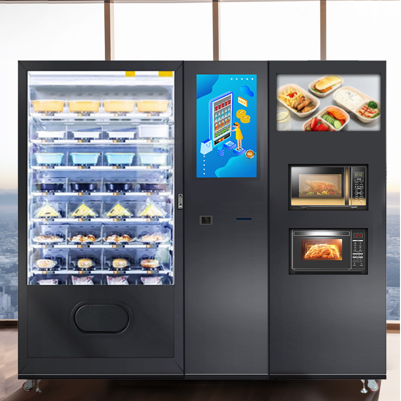 Micron ready meal hot food vending machine for snack and drinks with microwaves and card reader