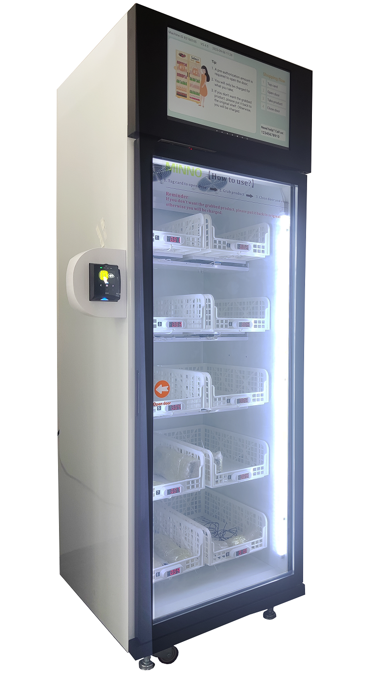 Smart Fridge Grab and Go High Tech Vending Machine for Fruits Fresh Products Vegetable Drinks Wifi /SIM Card Weight Sensing