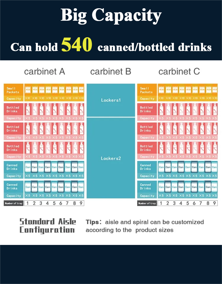 WEIMI Big Capacity Automatic Snacks and Drinks combo Vending Machine with cooling system in office