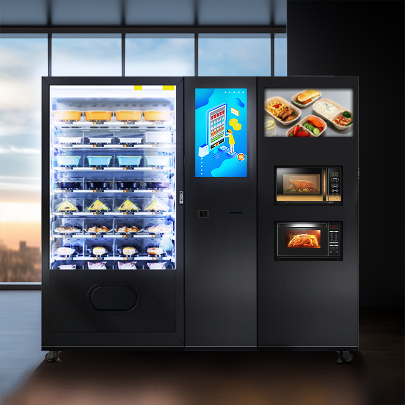 Micron ready meal hot food vending machine for snack and drinks with microwaves and card reader