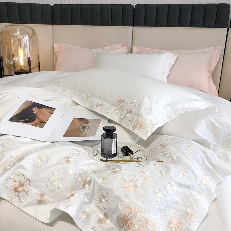 Manufactory Wholesale luxury embroidered flower pattern quilt cotton bedding sheet set duvet covers