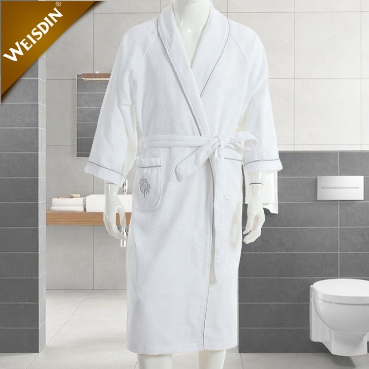 Custom logo linen hotel embroidered terry cloth quilted bath robe women hotel hilton white luxury unisex cotton waffle bathrobe