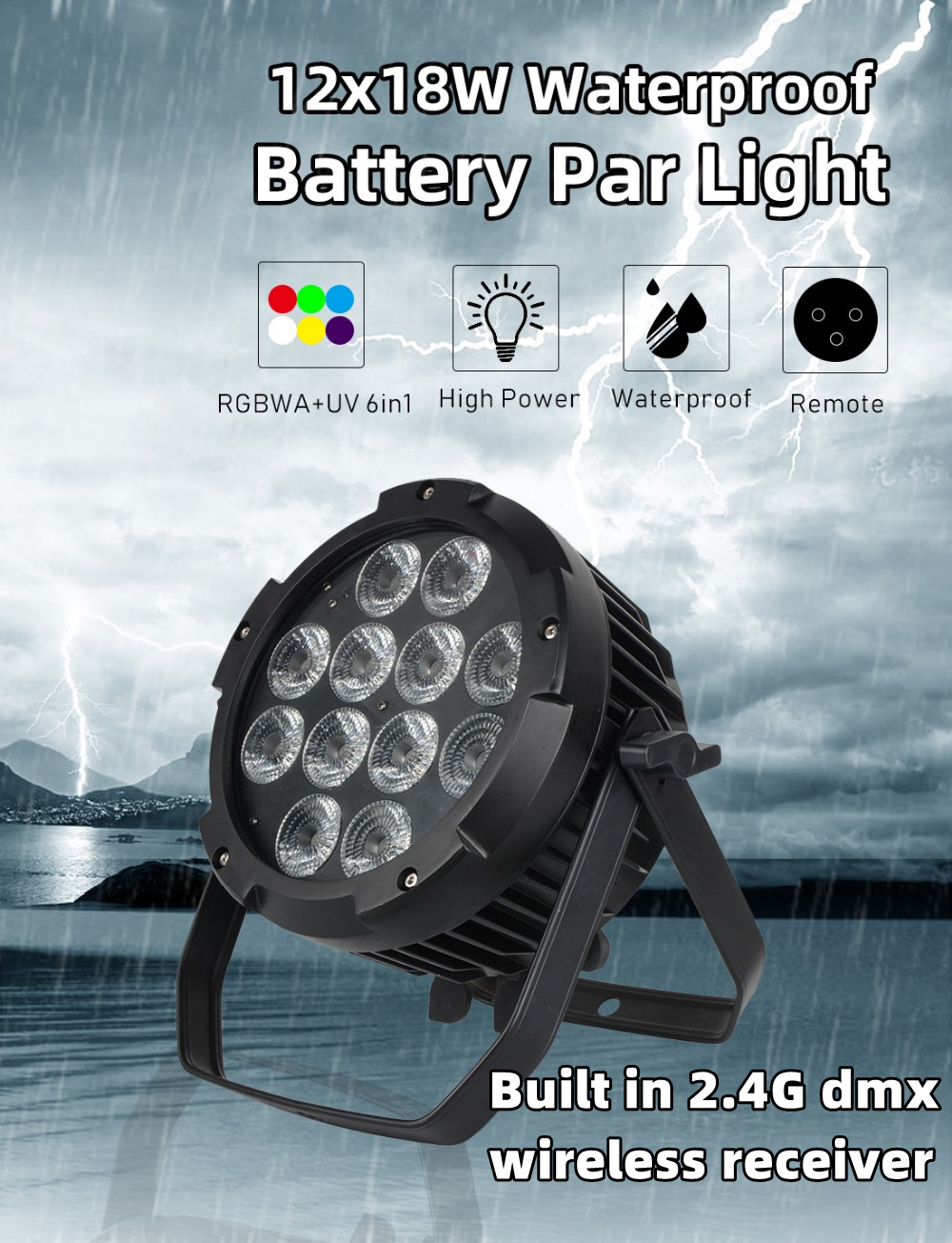 Wifi Wireless Dmx Led Battery Powered Uplight Par Can 12*18w Outdoor Waterproof Led Stage Lights