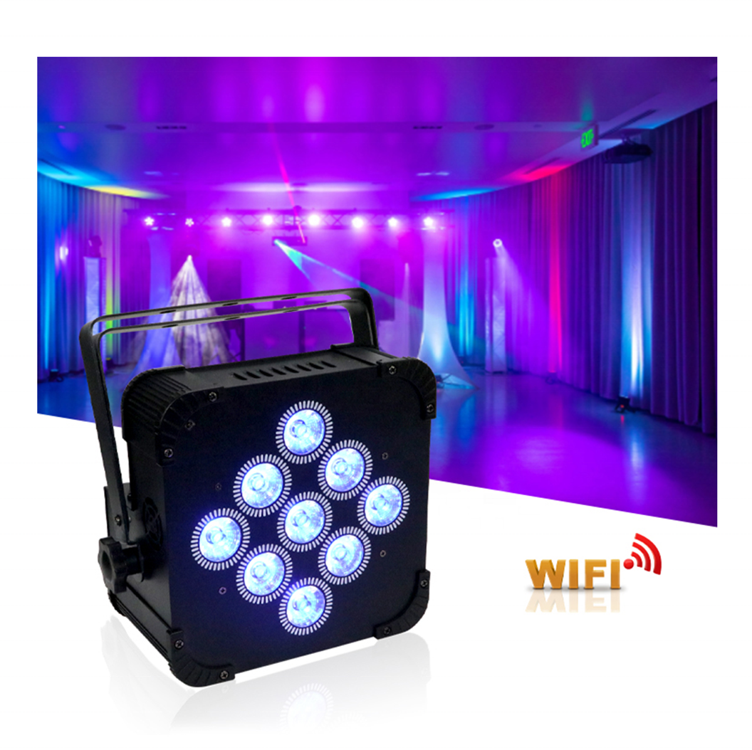 Durable Battery 9x18w Rgbwa Uv Rechargeable Par Stage Light With Wifi Wireless Dmx Uplight Remote Control App Wedding Par Light