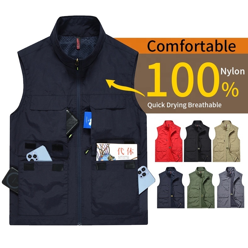 Inventory multi-pocket fisherman vest cartoon logo vest fishing hiking reporter photography camping hunting women vest