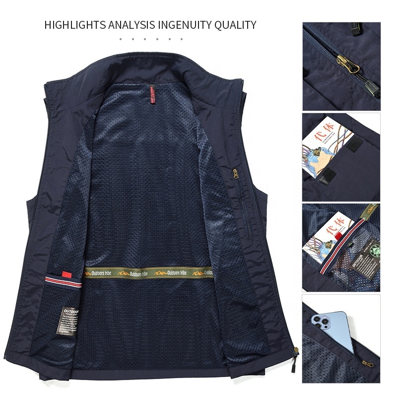 Inventory multi-pocket fisherman vest cartoon logo vest fishing hiking reporter photography camping hunting women vest