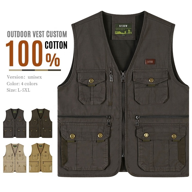 2023 New high-end waistcoat vest work clothes Multi pocket work clothes Custom vest Multi pocket canvas Men's cotton vest