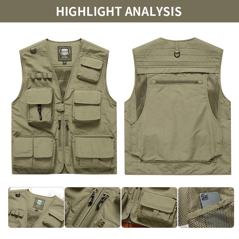 Men's outdoor Multi Pockets Cargo Vest Waistcoat fishing Vest Climbing Hiking Photography Camping Volunteer Winter Vest