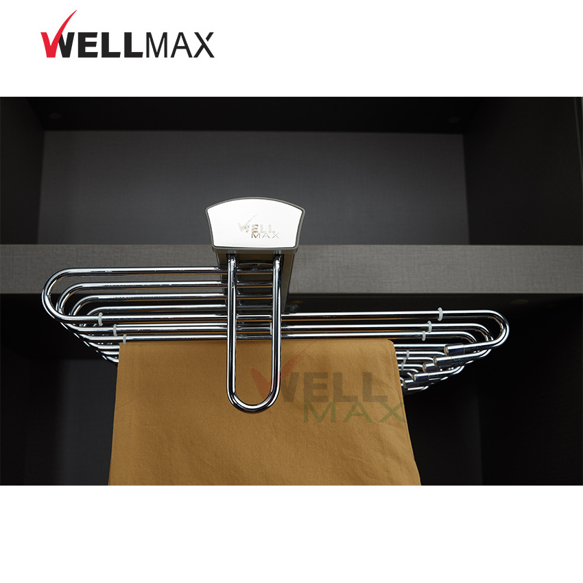 WELLMAX Wardrobe Closet Hardware Storage Top Mounted S-Shaped Pants Trousers Rack Hanger