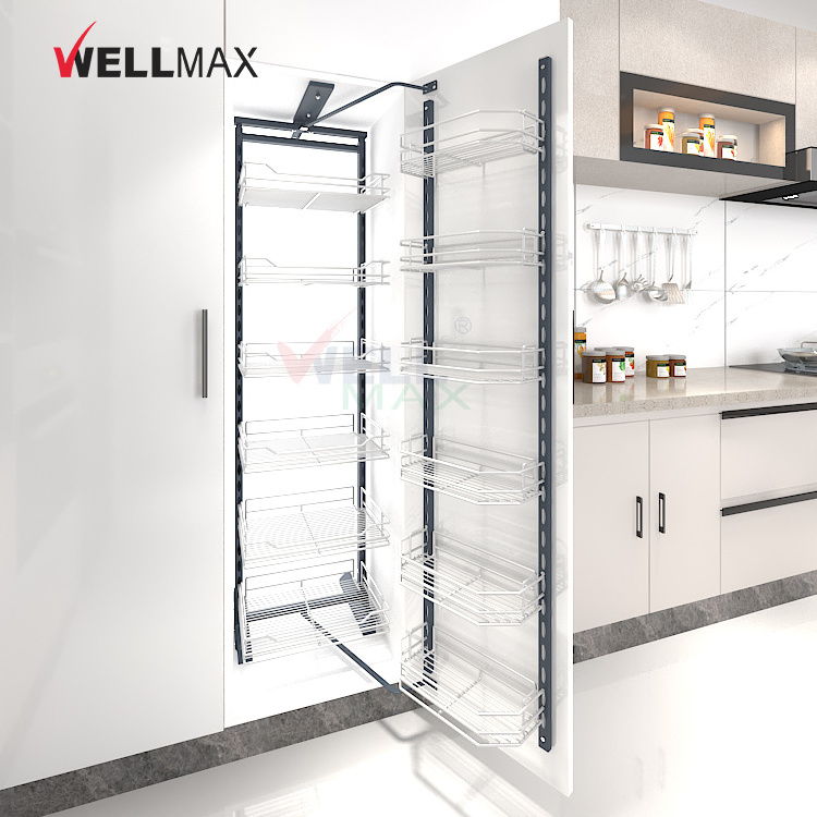 WELLMAX Pantry Unit Kitchen Accessories Functional Fittings Cabinet Pull Out Kitchen Wire Storage Basket Iron Organizer